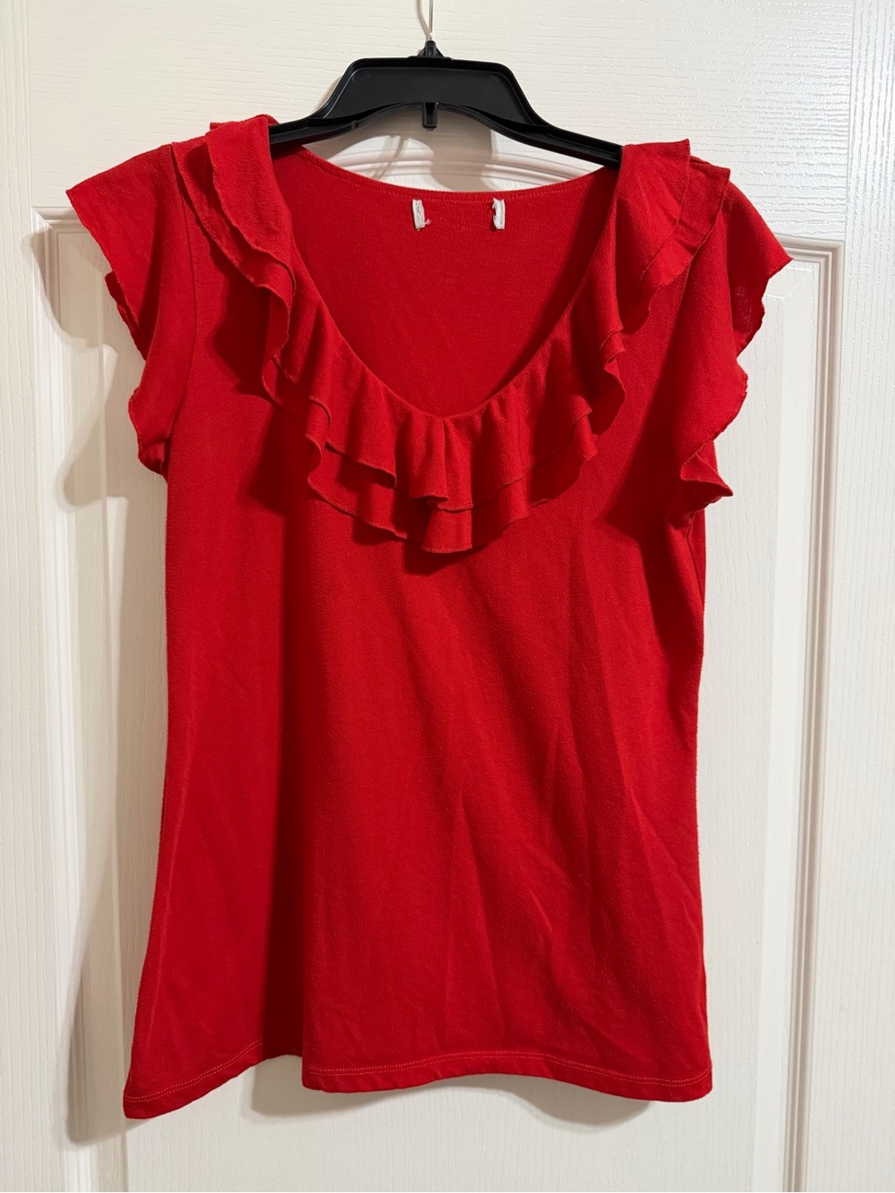 Ladies Red Ruffle V-Neck Sleeveless Top